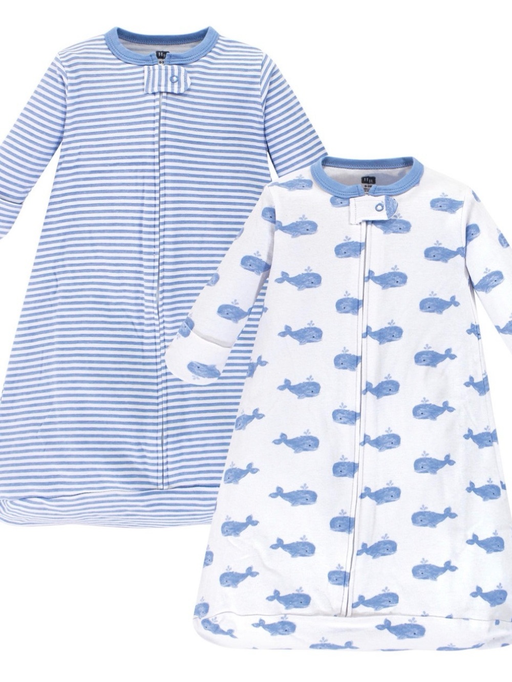 Hudson Bay bundle of 2 Striped White & Blue Whale Sleep Sacks 6-9 months